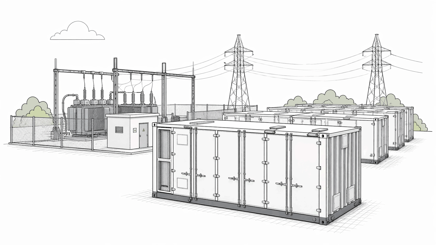 Utility-Scale-Batteriespeicher für Energieversorger und Netzbetreiber — Illustration
